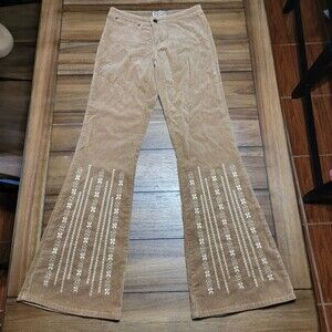 Sharagano Flare Bottom Cotton Brown Pants w/ Embroidery Bottoms - Size Medium